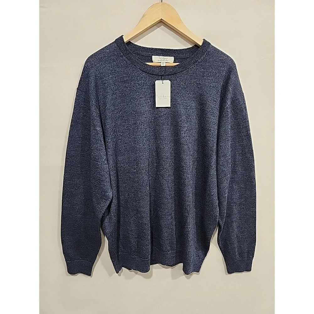 Turnbury NWT Extra Fine Merino Wool Sweater Mens XL Dark Blue Round Neck Soft‎